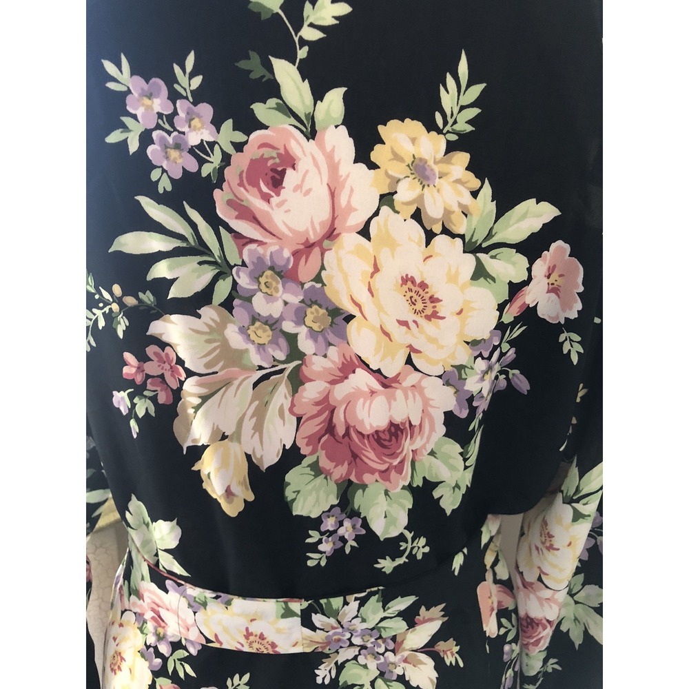 Vintage Oscar de la Renta Pink Label Black & Pink Floral Robe Size Small - Picture 7 of 13